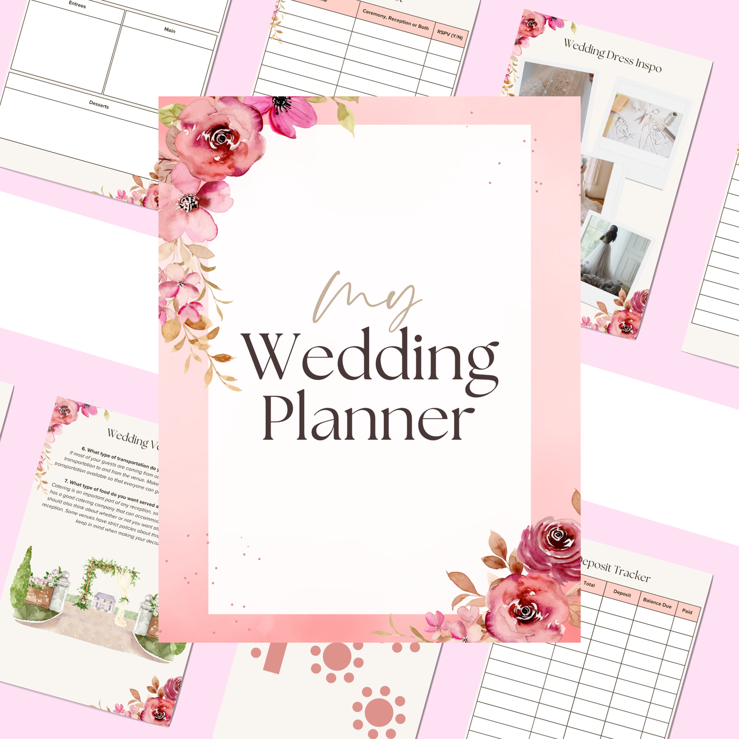 Digital Wedding Planner - Pink Floral Ultimate Wedding Planner